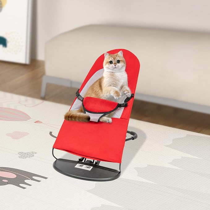 Pet Rocking Chair, 3-Level Height Adjustable Small Pet Rocker,Portable Foldable Rocker Bed for Small Dogs and Cats with Washable Cover, 33Lbs Weight Capacity, No Assembly Required (red)