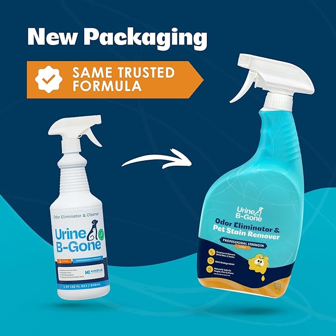 Urine B-Gone, Professional Enzyme Odor Eliminator & Pet Stain Remover, Human, Cat & Dog Urine Cleaner, Effective on Laundry, Carpets & More, Citrus Scent, 32oz, Pack of Two