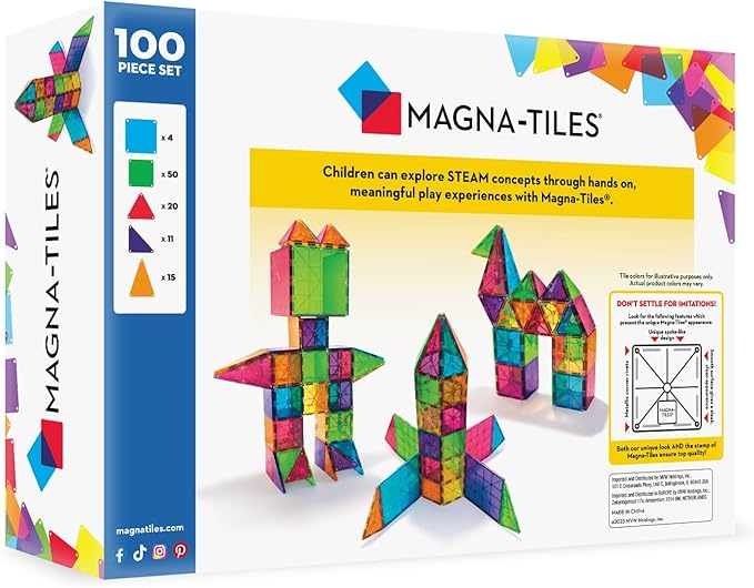 MAGNA-TILES Classic 100-Piece Magnetic Construction Set, The ORIGINAL Magnetic Building Brand
