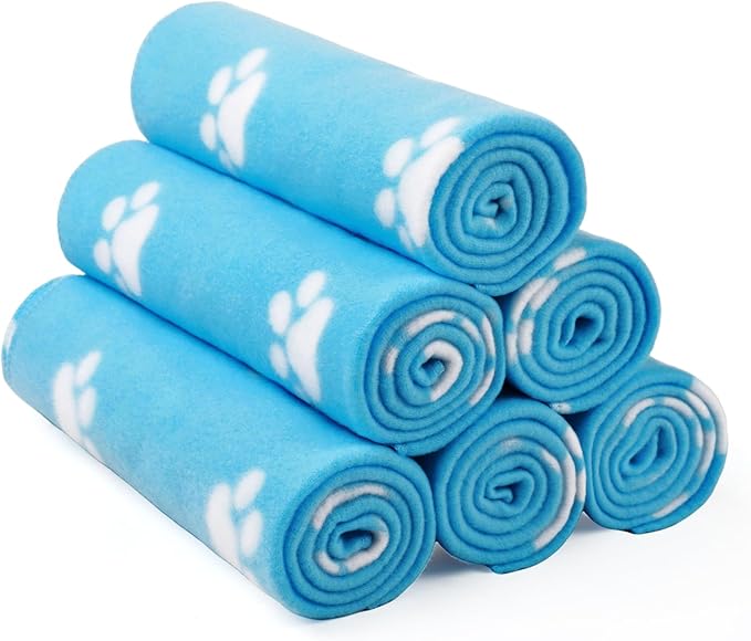 LINENLUX Cute Dog Blanket for Small Medium Dogs 6-Pack Soft Stretchy Fleece Blankets for Pet Cat Puppy Warm Wrinkle-Resistant Throw for Couch Bed Outdoor Light Blue 40x31 inch (Pack of 6)