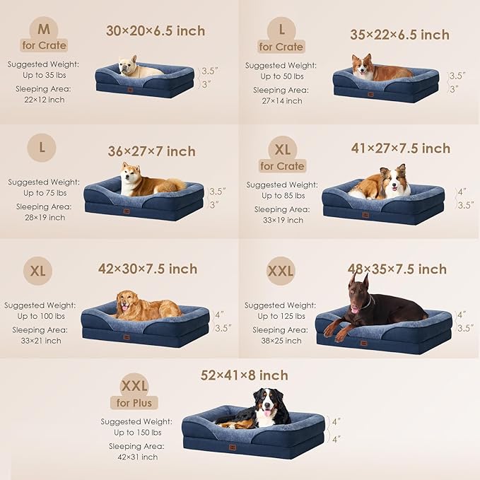 EHEYCIGA Orthopedic Dog Bed for Medium Dog, 35x22x6.5 Inch Memory Foam Dog Couch Bed with Sides, Waterproof Liner & Washable Removable Cover, Bolster Pet Sofa, Navy