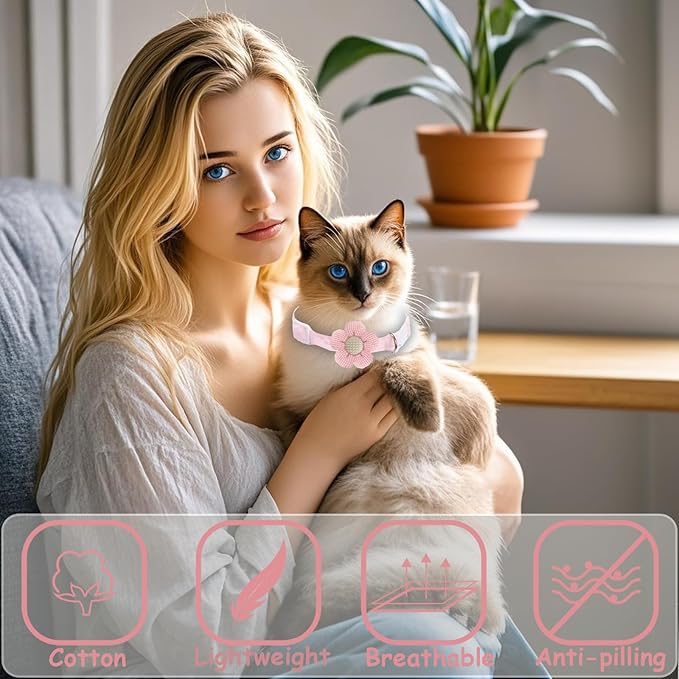 Breakaway Cat Collars with Bells, MUZIEBA Kitten Collar for Girl Boy Adjustable Safety Kitty Collars for Cats Puppy and Small Pets (Pink + White)