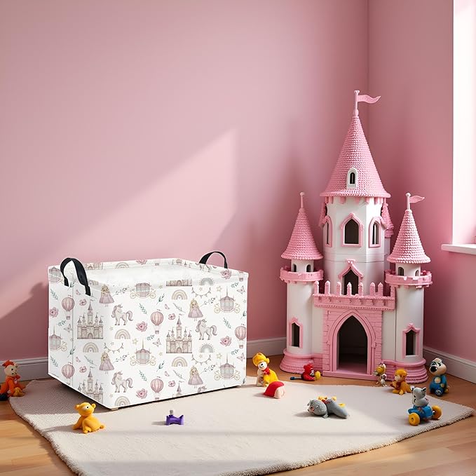 HIYAGON Rectangular Baby Girl Basket Kids Baby Storage Basket Toy Storage Bin Organizer Box Room Decor(Castle)