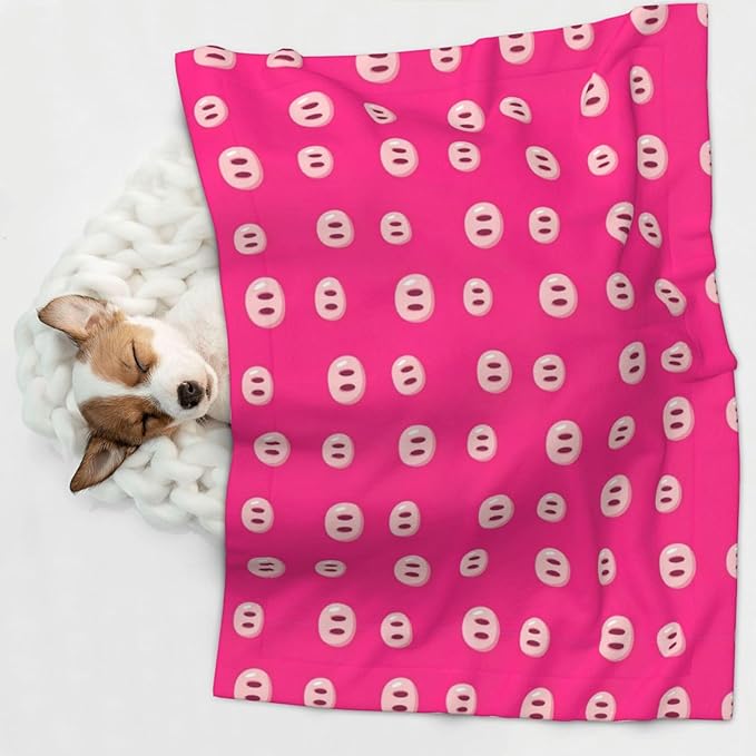 Dog and Cat Blanket in One, Cute Pig Nose Printed Pink, Double Sided Plush Throw with Raised Dot Pattern on One Side and Flat Velvet on Other for Variety