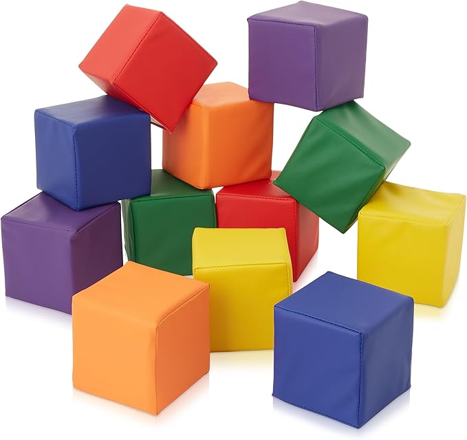 Casafield Toddler Foam Building Blocks (12-Piece Set), 5.5" x 5.5" Soft Play Colorful Kids Stacking Cubes for Daycare, Nursery, Preschool