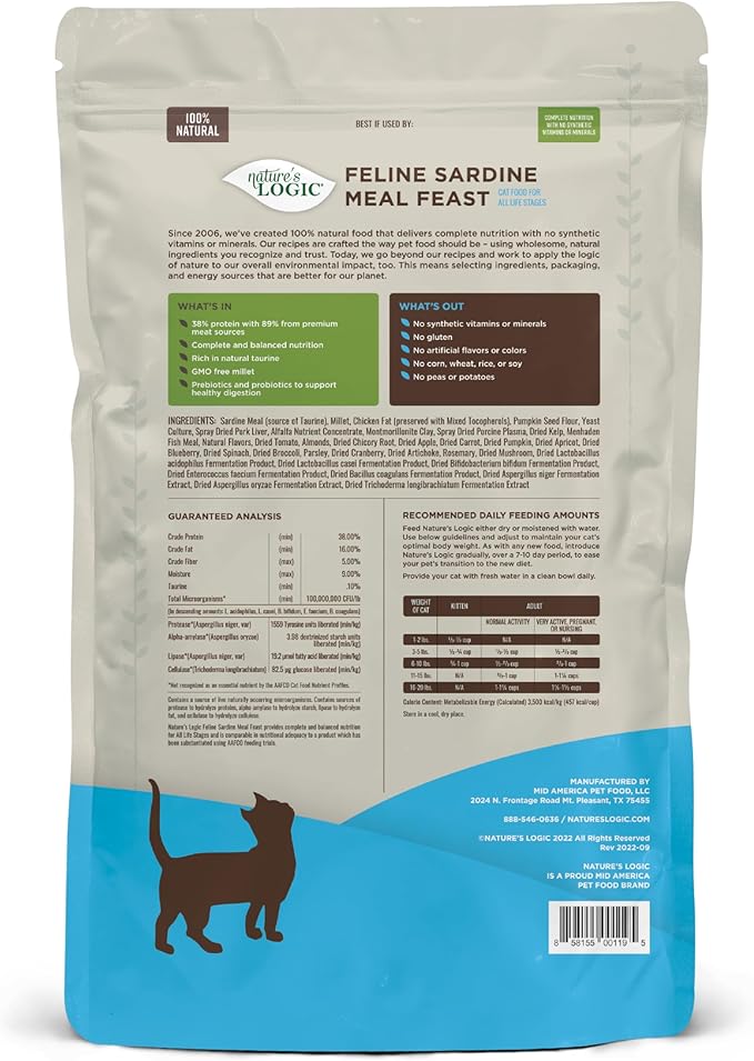 Nature's Logic Sardine Dry Cat Food (1 Pack), 7.7 lb