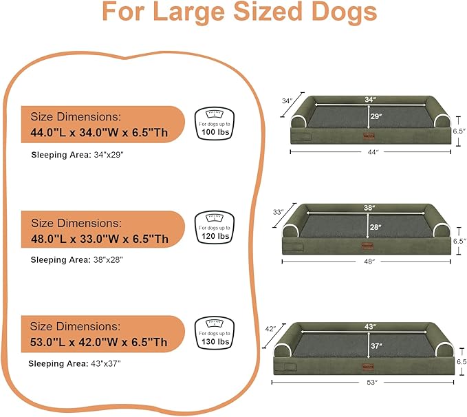 Large Dog Bed Orthopedic Washable: Jumbo Dog Bed Bolster Extra Large Dogs Egg Crate Foam Sofa Couch Waterproof Removable Cover - Dark Green