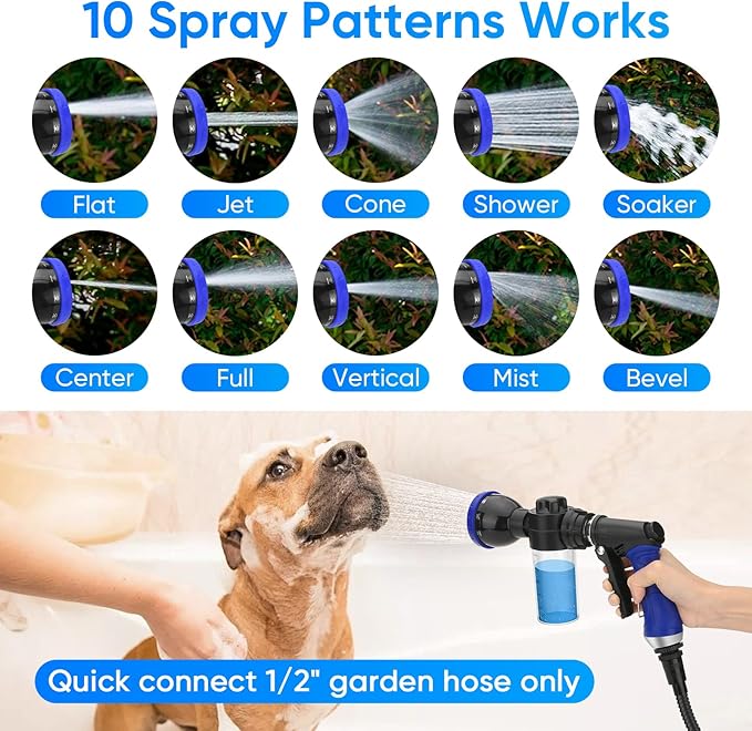 Dog Shower Attachment Water Hose Nozzle Sprayer Set with Metal 3-Way Diverter & 6.6 Ft Long Hose, Tub Faucet for Shower Arm Easy Faucet Pup Pet Bathing Sprayer Washer Kit