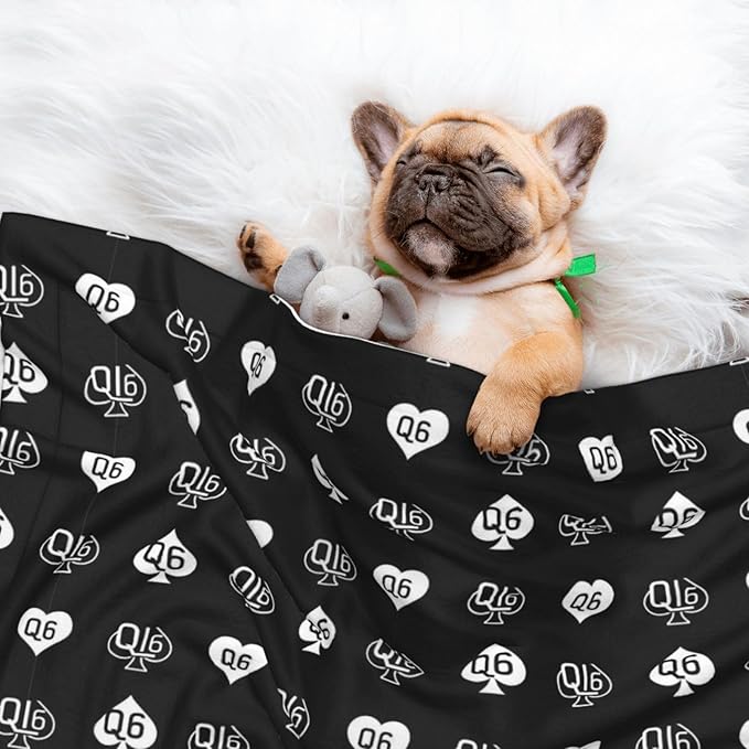 Dog and Cat Blanket in One, Golden Queen of Spades Printed Black, Double Sided Plush Throw with Raised Dot Pattern on One Side and Flat Velvet on Other for Variety