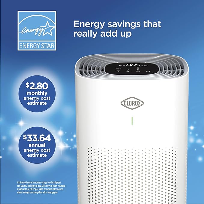 Clorox HEPA Air Purifiers for Home, True HEPA Filter, Large Rooms Up to 1,500 Sq Ft, Removes 99.9% of Mold, Viruses, Wildfire Smoke, Allergens, Pet Allergies, Dust, AUTO Mode, Whisper Quiet