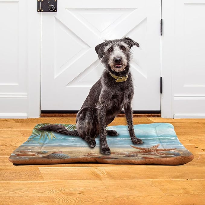 Sea Starfish Beach Dog Bed Cat Bed with Non-Slip Bottom, Kennel Bed Crate Soft Pet Bed Mattress Washable Pets Bed Pad for Small Medium Large Dogs Cats,36x24in