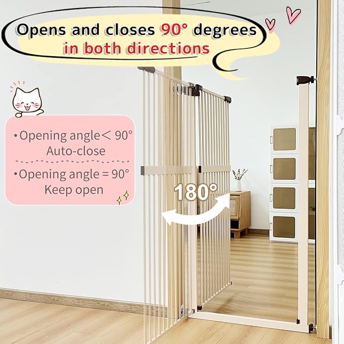 Lumizone Extra Tall Cat Gate 61.02" High Pressure Mounted Extra Wide 30.12"-34.05" (17Sizes) 1.37" Gap No Drilling Auto-Close Tall Pet Gate for Dogs (Cream, 30.12"-34.05"/76.5-86cm)