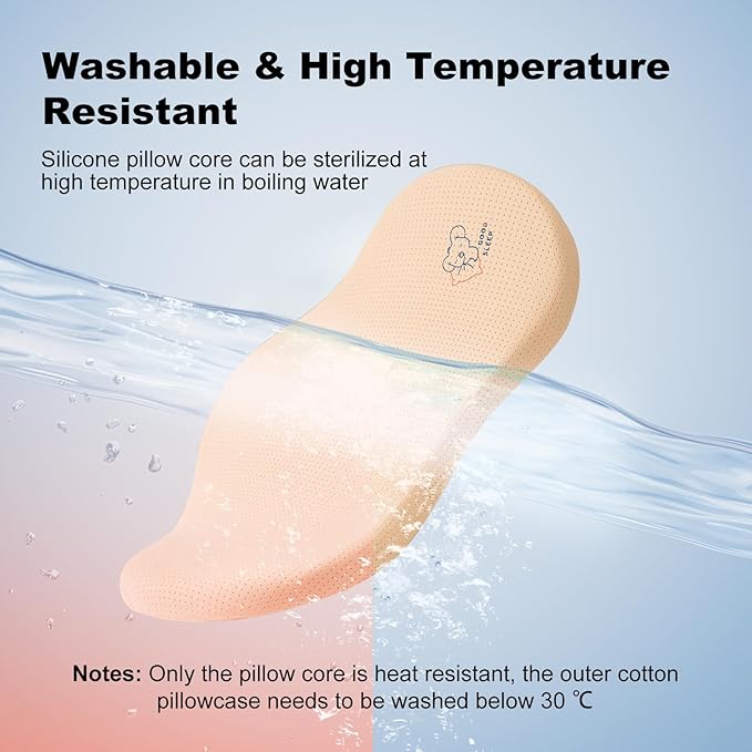 Reidio 1pc Toddler Silicone Pillow Breathable Toddler Pillow with Removable Cotton Pillowcase Kids Pillows for Sleeping Machine Washable (Rose, H1)