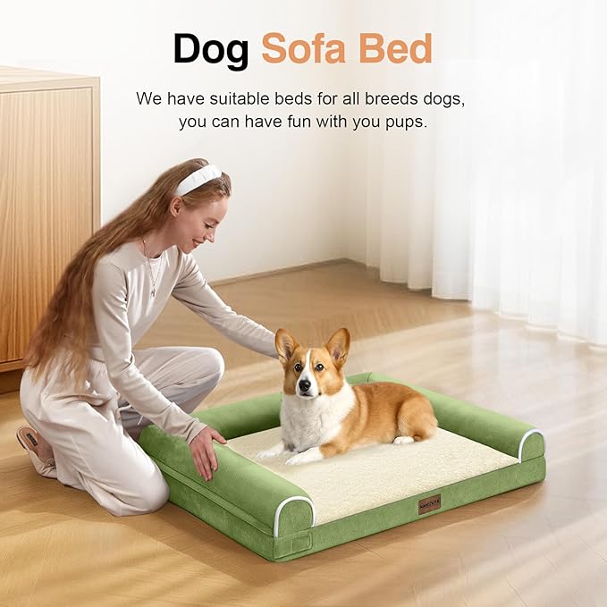 Small Dog Bed Orthopedic Washable: Beds Bolster Small Sized Dogs Bed Egg Crate Foam Couch Sofa Waterproof with Removable Cover - Grass Green