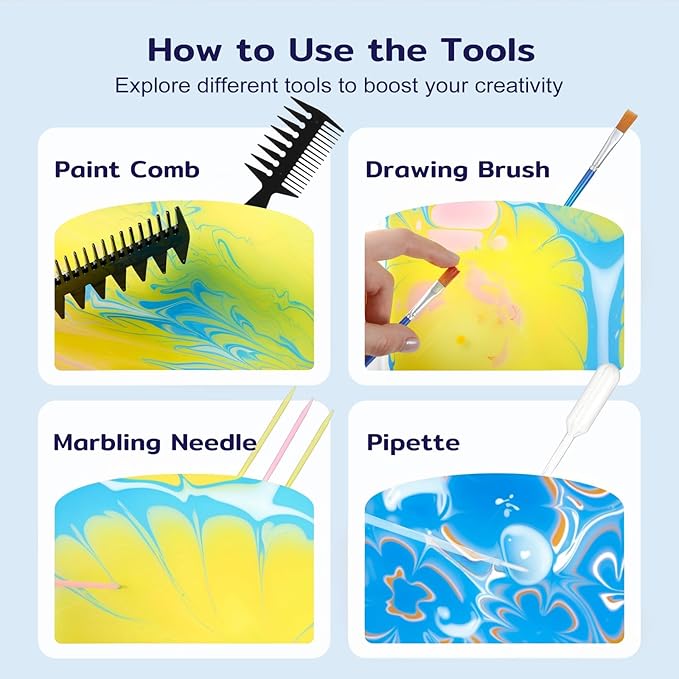 Marbling Paint Art Kit for Kids, Arts and Crafts Set for Girls & Boys Ages 8-12, Craft Kits with 16ml-12pcs & 25 Papers, Art Supplies, Birthday Gifts & Creative Toys for Kids Age 8 9 10 Year