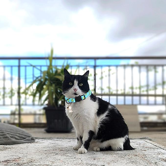 Cat Collar-2 Pack Cat Collars Tennis Balls & Footprint Cat Collar Breakaway with Kitten and Bell Pendant Safety Buckle Pet Collar Cute Cotton Collar for for Cats and Small Pets