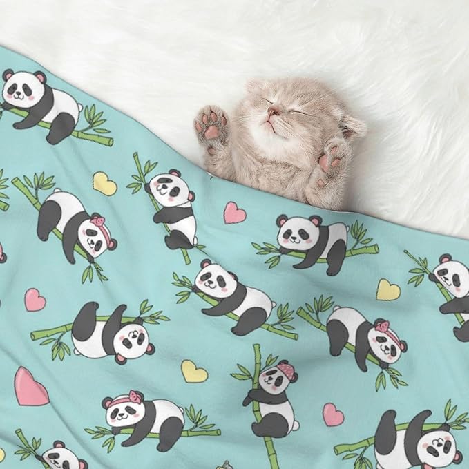 Reversible Plush Throw for Dogs and Cats, Chinese Cute Panda, Double Sided Blanket with Nubby Dot Side and Sleek Side Ideal for Cuddling Nesting Security