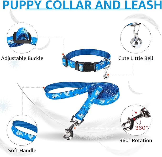 SCENEREAL Small Dog Harness and Leash Collar Set, Step in Soft Light Puppy Vest, Breathable Pet Harness for Small Sized Dogs, No Chock Reflective for Safe Outdoor Walking, Blue Shark S