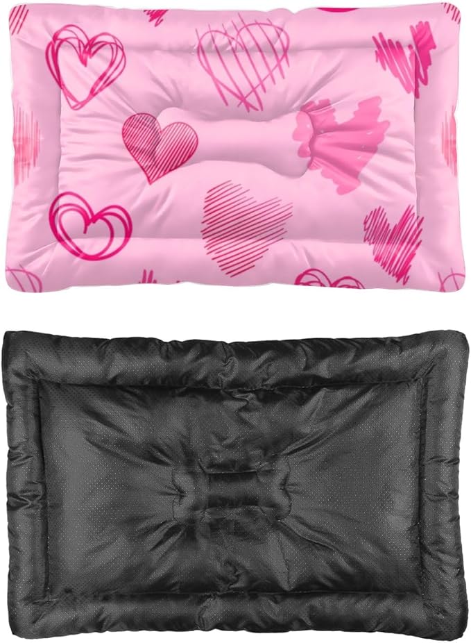 Graphic Heart Light Pink Small Pet Bed Dog Travel Mat Small Dog Crate Pad Crate Pillow for Cages Washable Non-Slip Washable Beds Comfort Bed Pet Mat Cage for Pets Indoor Outdoor 24X18 Inch