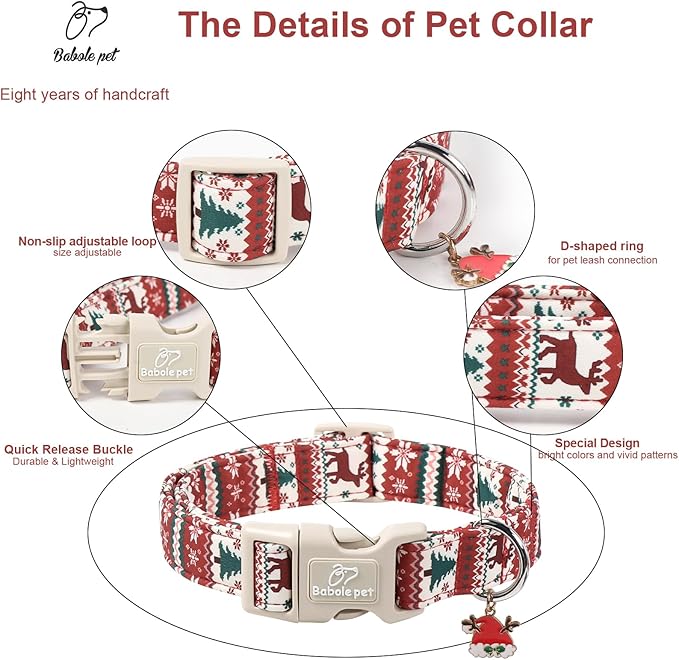 Christmas Dog Collar for Large Dogs - Cute Fair Isle Style Christmas Collars for Dogs, Soft Adjustable Winter Holiday Dog Collars with Quick Release Buckle L