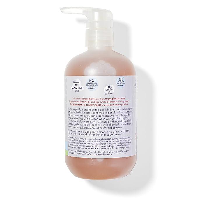 California Baby Super Sensitive Baby Shampoo + Baby Wash | 100% Plant-Based | Unscented Body Wash For Sensitive Skin | Hypoallergenic | 562 mL / 19 oz