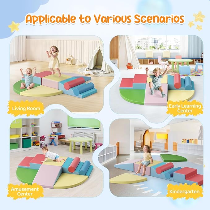 Lischwert Foam Climbing Blocks for Toddlers 1-3, 8pcs Soft Play Set with Crawling Exploration Toys, Indoor Outdoor Infant Safe Blocks for Baby Gym Toddler Playground