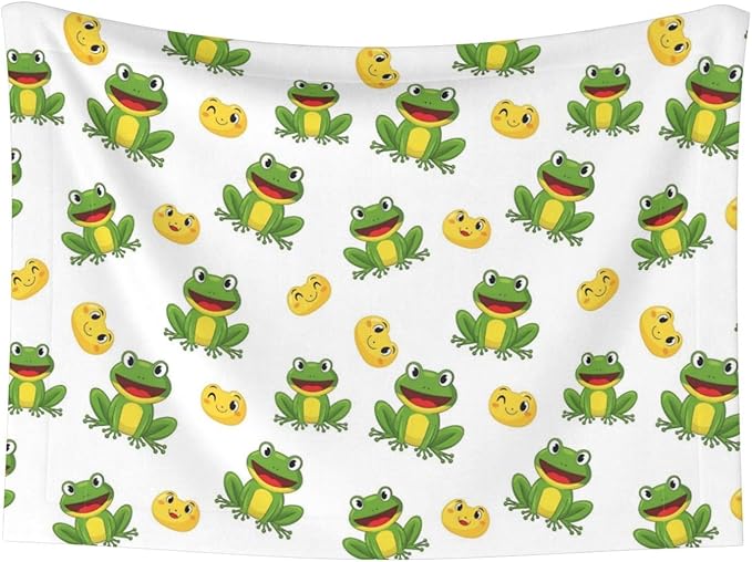 Pet Blanket for Indoor Outdoor Use, Frog Cartoon Cute Frogs, Two Sided Reversible Plush Mat with Bumpy Dot Texture for Patios Crates Portable Bed Companion