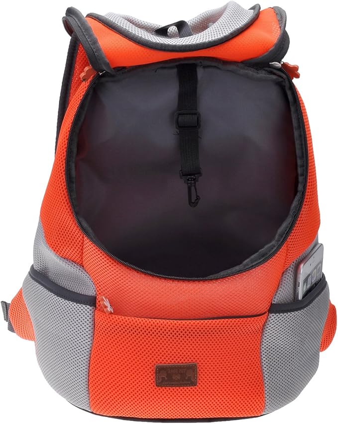 Mogoko Airline Approved Cat Dog Backpack, Puupy Pet Carrier Front Bag with Breathable Head Out Design and Double Mesh Padded Shoulder for Outdoor Travel Hiking (L, Orange)