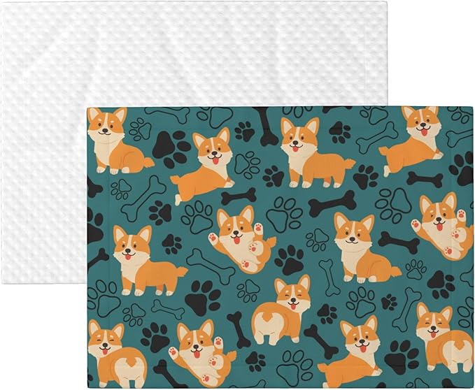 Corgi Dog Blanket for Pet - Yellow Puppy Throw Blanket 40x30 Blue Black Blankets for Puppy Dogs Cats