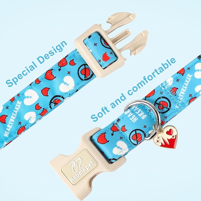 Valentines Dog Collar, Blue Heart Dog Collar, Cute Loving Heart Printed Collar with Quick Release Plastic Buckle for Boys&Girls Dogs, X-Small