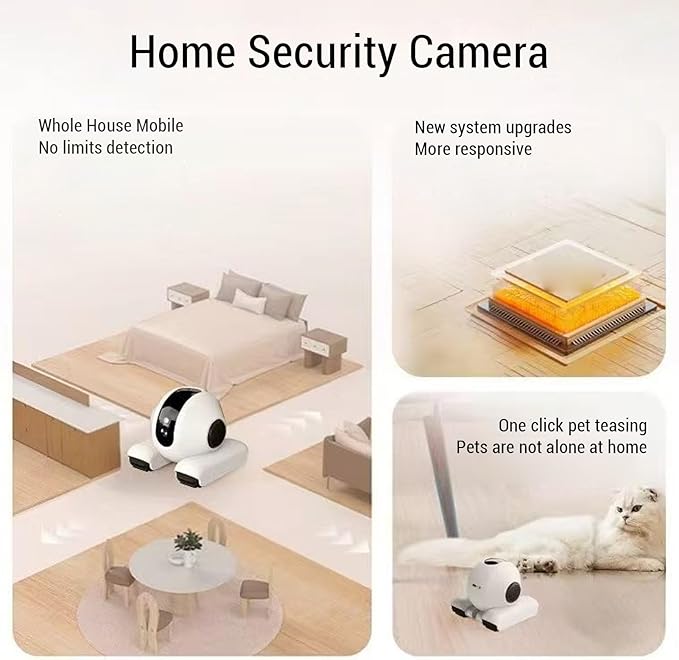 Pet Camera, 1920x1080 HD 2 Way Talk Motion Detection Auto Cruise 360 Rotation, with 6 Actions 8 Sounds for Cats and Dogs, APP Control Storage Indoor Security Camera (64G)