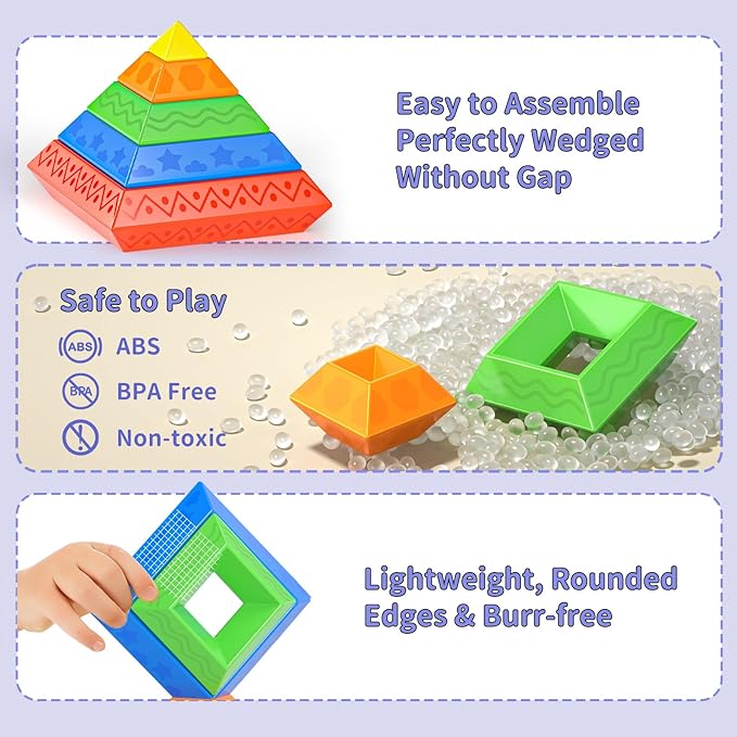 Blocks Building Toys for Toddlers 1-3 3-5, Pyramid Stacking Blocks Preschool Educational Toys for Ages 2 3 4 5 6 Boys & Girls Learning Stem Sensory Toys Kids Birthday, 30PCS