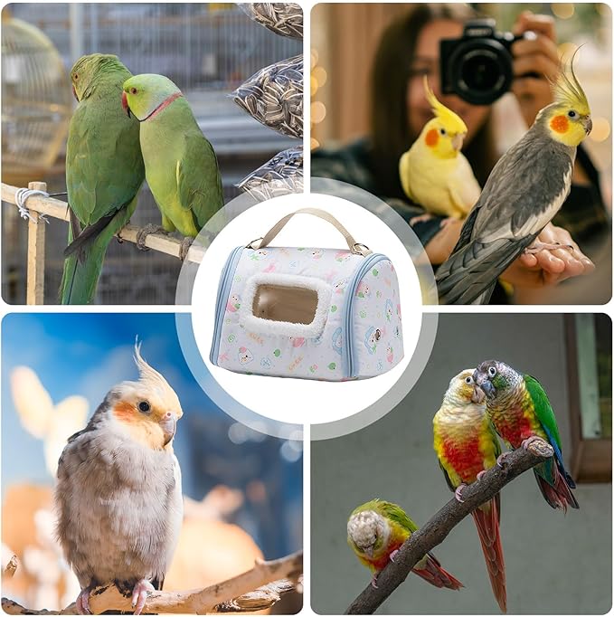 Bird Travel Carrier - 450g Lightweight Parrot Transport Box, Warm Velvet Cage with Clear Viewing Window, Safe Stainless Steel Hardware | for Parakeets, Cockatiels, Canaries, Outdoor Hiking Trips
