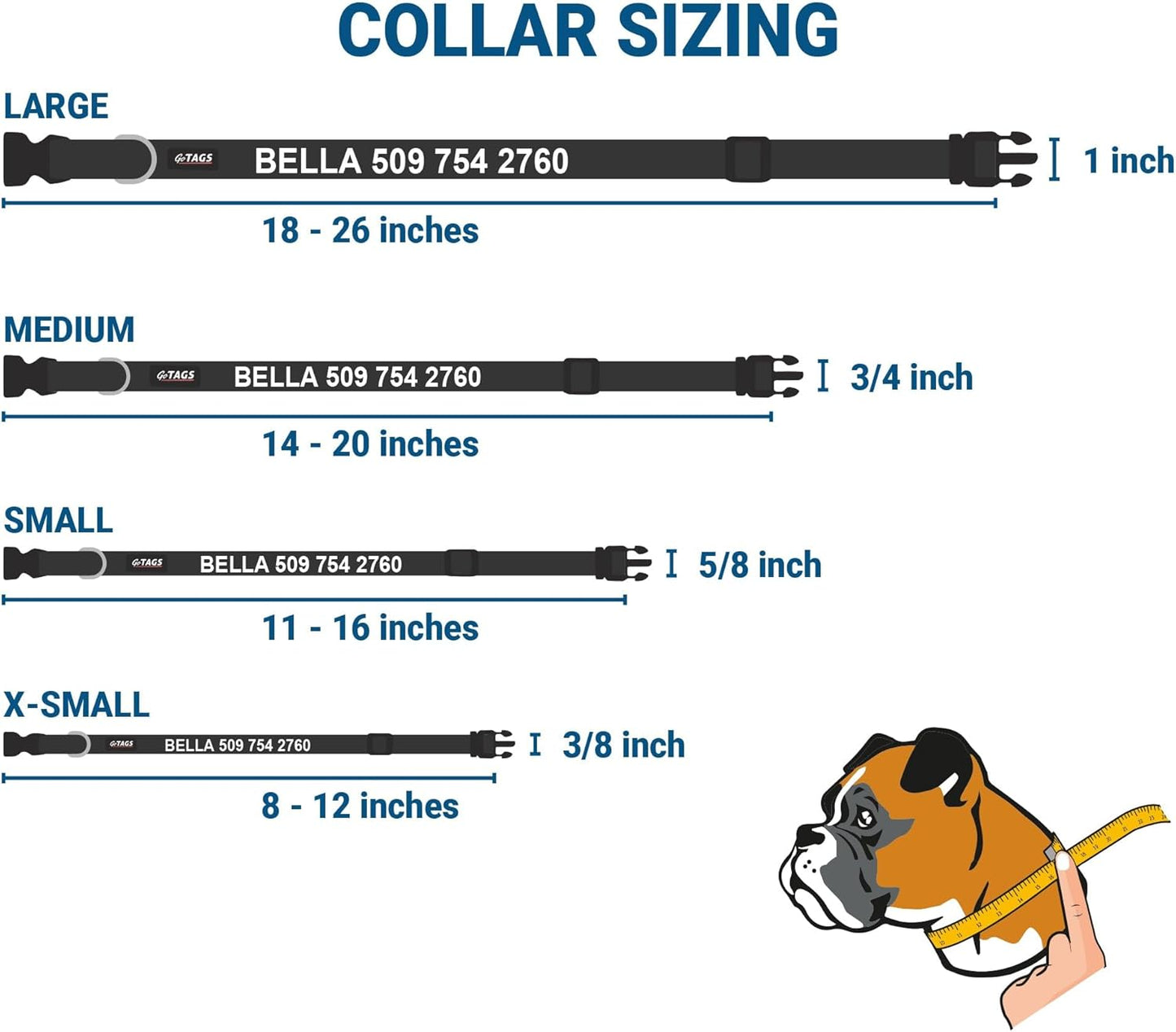 GoTags Personalized Dog Collar with Nameplate, Adjustable Dog Collar with Custom Engraved Slide On Pet ID Tag in Stainless Steel, Silent, No Noise Dog Tag (Charcoal, Small)
