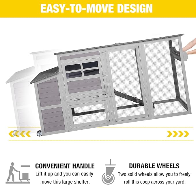 AIVITUVIN Chicken Coop for 4-6 Chickens with Wheels Chicken House with Large Run Portable Hen House Nesting Box, Metal Pull Out Tray