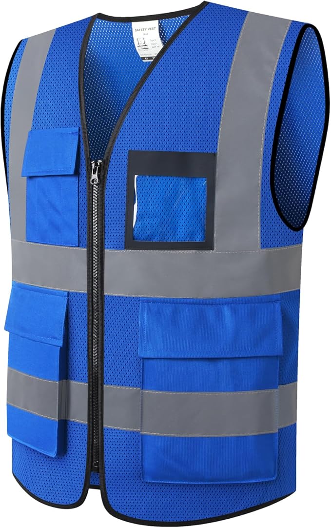 Hi Vis Reflective Safety Vest for Men Women Mesh High Visibility Vest with Pockets,Meets ANSI/ISEA Standards(EK170-Mesh-Blue-M)