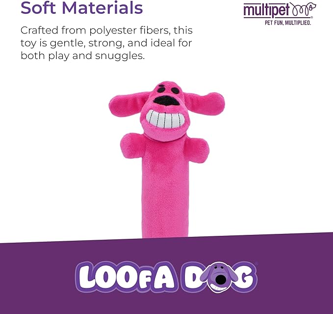Multipet Original Loofa Dog Plush Toy - Squeaky Toy for All Dogs - Extra Soft Plush - Stuffed Animal Dog Toys for Playing - Cute Dog Pet Toy (1 Count, 12”, Random Color Surprise)