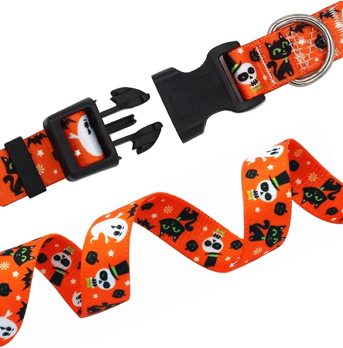 Halloween Dog Collar - Pumpkin Bat Ghost Pattern - Adjustable for Small Medium Large Dogs(Halloween,XS)