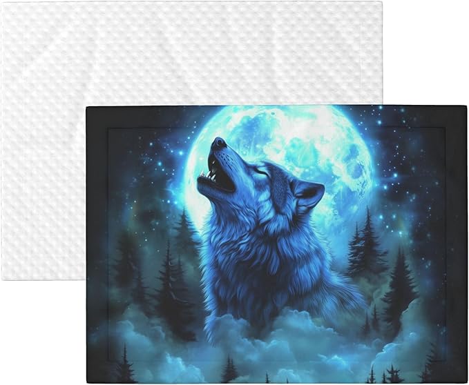 Wolf Blanket for Pet - Animal Throw Blanket 40x30 Moon Night Couch Blankets for Puppy Dogs Cats