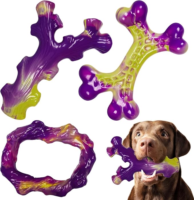 Tough Dog Toys for Aggressive Chewers 3 Pack, Indestructible Dog Toys for Large Dogs, Dog Chew Toys, Aggressive Chew Toys to Keep Them Busy, Dog Bones for 15-100lbs Puppy/Medium/Large Breeds