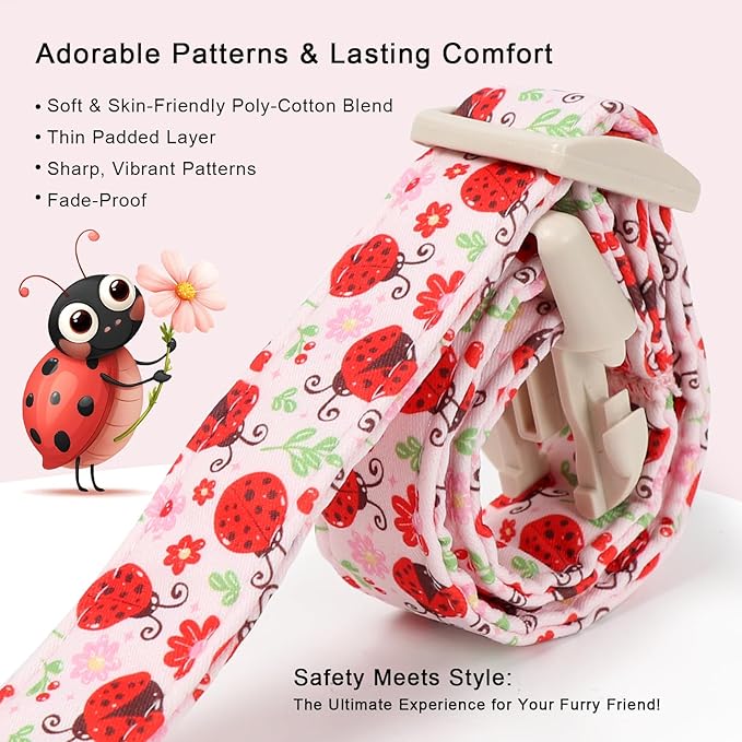 Lucky Ladybug Dog Collar for Small Dogs - Sweet Pink Girl Dog Collars, Lightweight Adjustable Spring Garden Mom Dogs Collars with Quick Release Buckle S