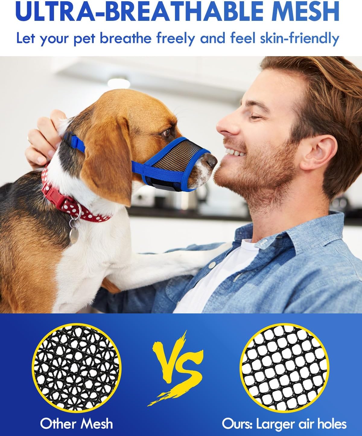 Dog Muzzle, Soft Air Mesh Muzzle for Small Medium Large Dogs Anti Biting Barking Chewing, Breathable Drinkable Adjustable Loop Pets Muzzle for German Shepherd Husky Labrador Retriever (Blue,L)