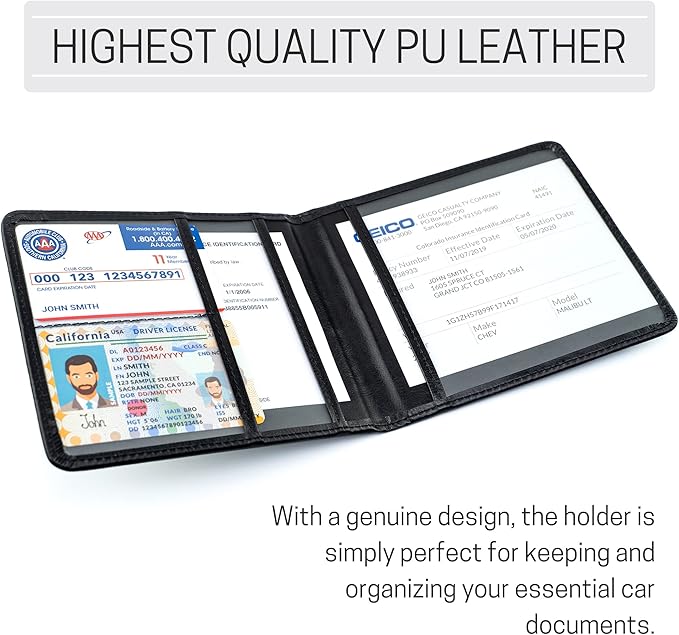 CANOPUS Car Registration and Insurance Holder, PU Leather Card Holder, Vehicle Glove Box Organizer for Auto, SUV, Truck and Motorcycle, Black