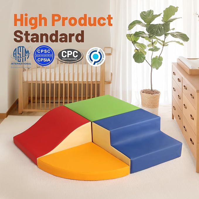4-Piece Soft PU Leather Toddlers Climbing Toys, Foam Climbing Blocks for Toddlers, Baby Play Set Foam Climb Structures for Toddler 3+, Indoor Crawl Activity Play Gym