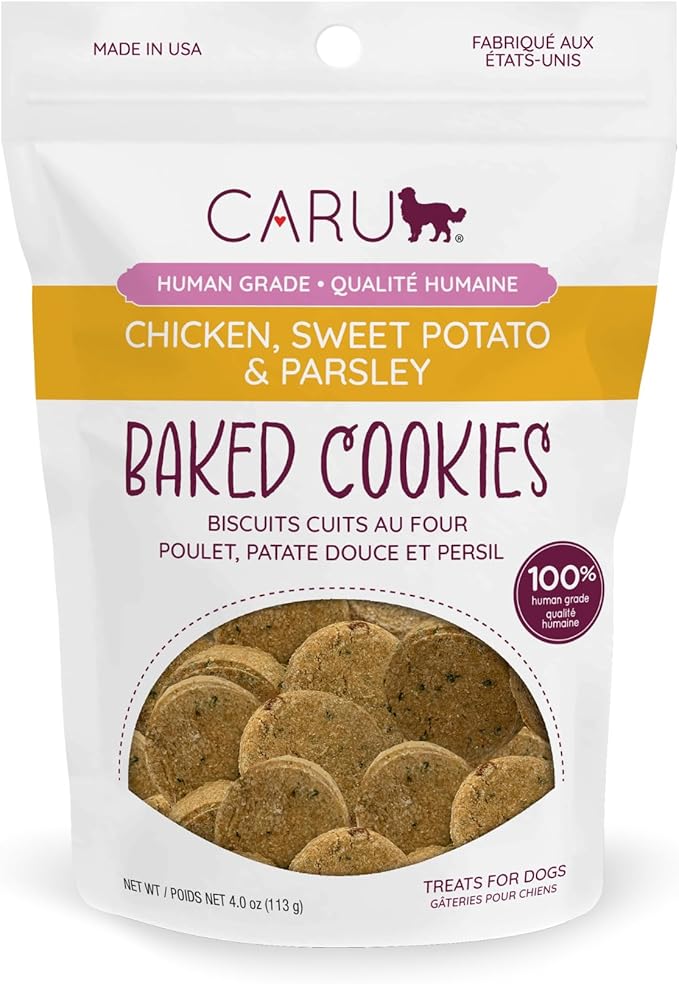 Caru - Chicken, Sweet Potato & Parsley Baked Cookies - Natural Treats for Dogs - Human Grade Ingredients - Flavorful - Wheat, Corn, Soy & Legume Free - Non-GMO - Made in USA - 4 oz - 1 Pack