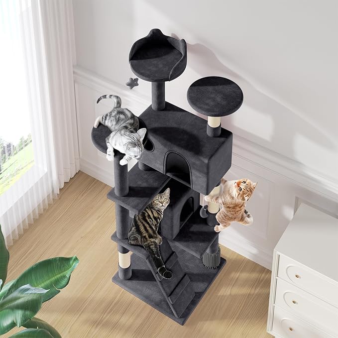 MoNiBloom 70 Inch Cat Tree Tower for Indoor Cats Large Adults, Tall Cat Tower with Scratching Post, Multi-Level Furniture Activity Center with Cat Condo Pet Play House, Smoky Grey