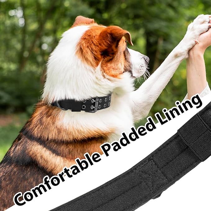 Tactical Dog Collar Military Adjustable Dog Collars Soft Nylon Training Collar with Patch Heavy Duty Metal Buckle Collars for Medium Large Dogs (Pink-1, L)