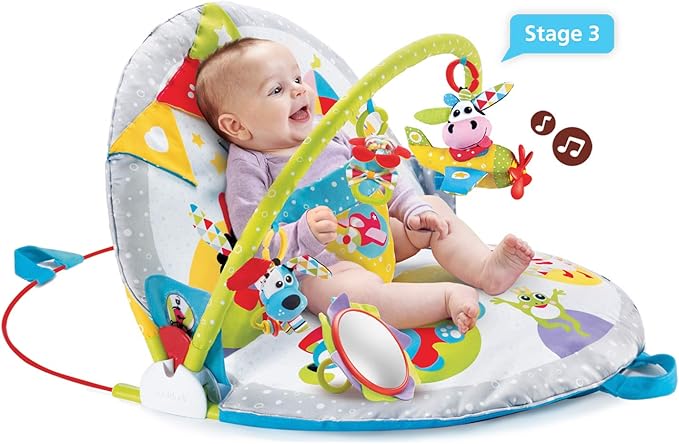 Yookidoo Baby Gym Lay to Sit-Up Playmat. 3-in-1 Newborns Activity Center with Tummy Time Toys, Pillow & Infant Miror. 0-12 Month