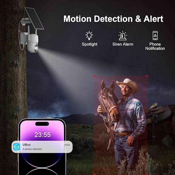 4G LTE Cellular Solar Security Camera Wireless Outdoor, No WiFi Security Camera, 64GB SD Card (2X Storage Than 32G), Off Grid 2K Color Night Vision, PIR Motion Sensor, Built-in SIM Card for Barn Farm