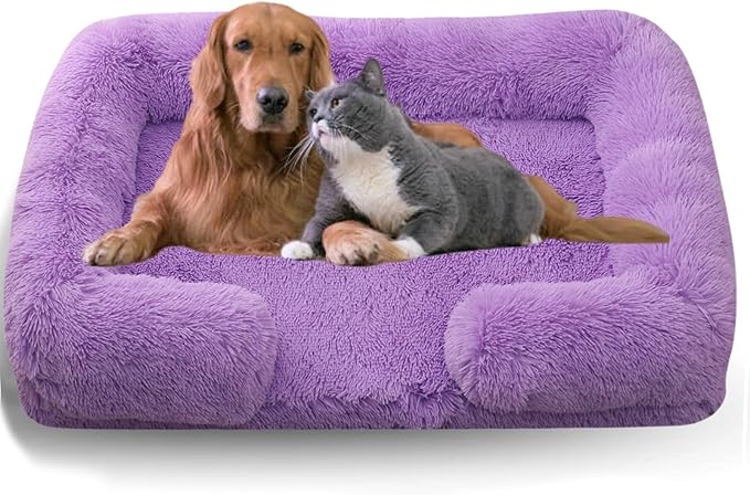 Dog Beds Medium Large Size Dog, Calming Dog Bed with Removable Washable Cover, Waterproof Lining and Nonskid Bottom(Purple,S)